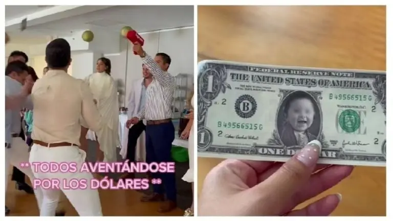 Padrinos dan dólares con la cara del bebé (TikTok)