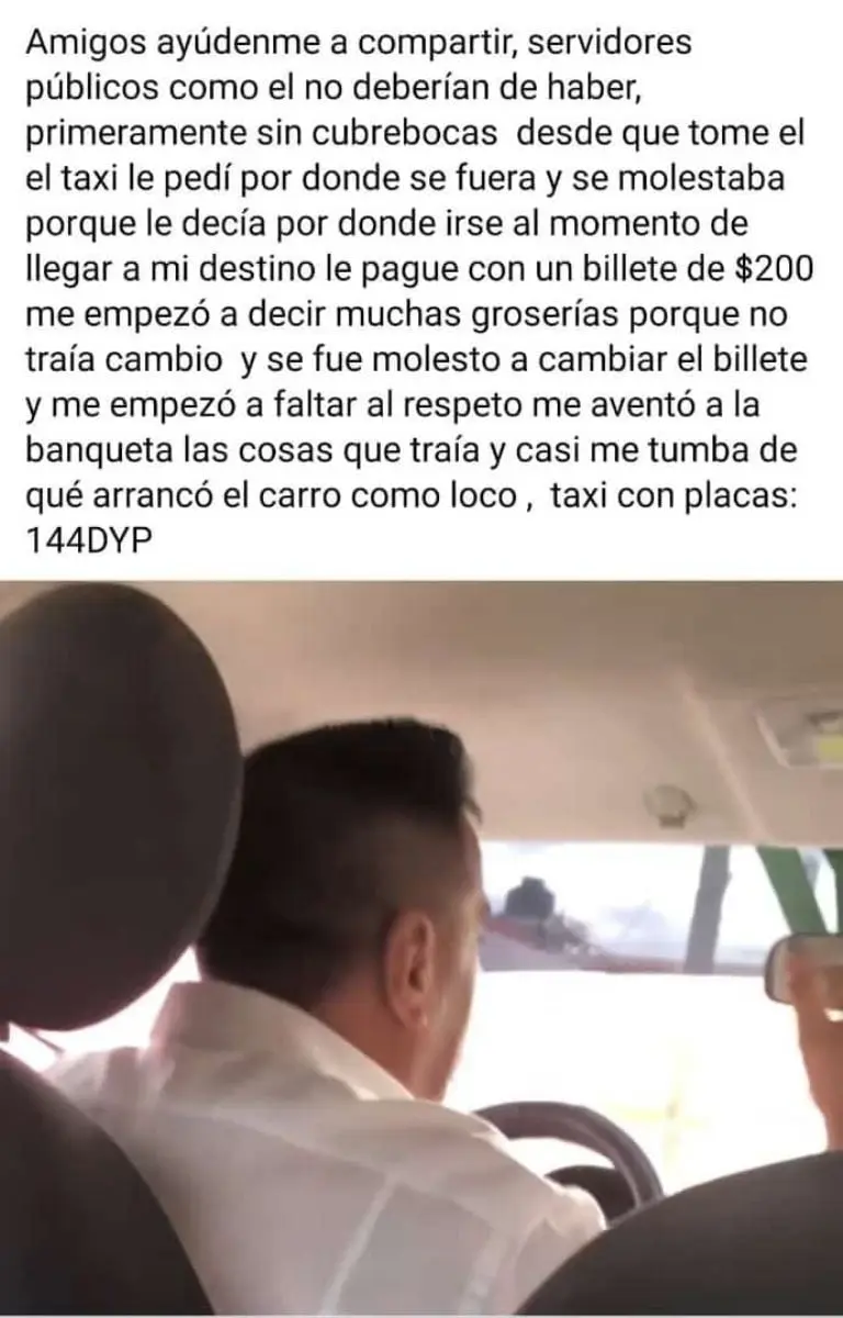 Taxista se queda sin licencia por insultar a pasajera (Redes sociales)