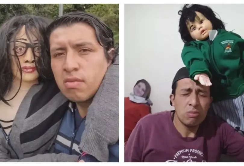 Hombre se consigue una novia y dos hijos de trapo