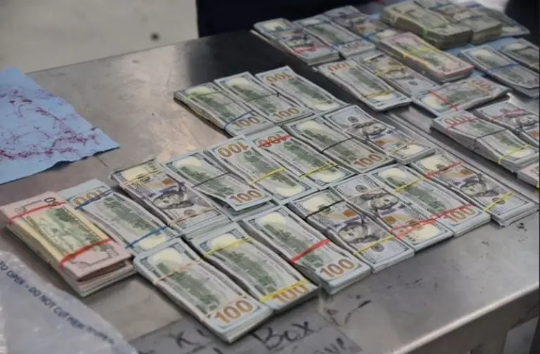 Este fue el dinero que le incautaron a la hija del alcalde morenista. Foto: Twitter: @CBPSouthTexas).