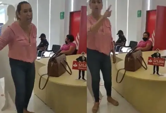 En redes sociales comenzaron a surgir diversos videos en donde se observa a la mujer gritando e insultando al personal de un banco