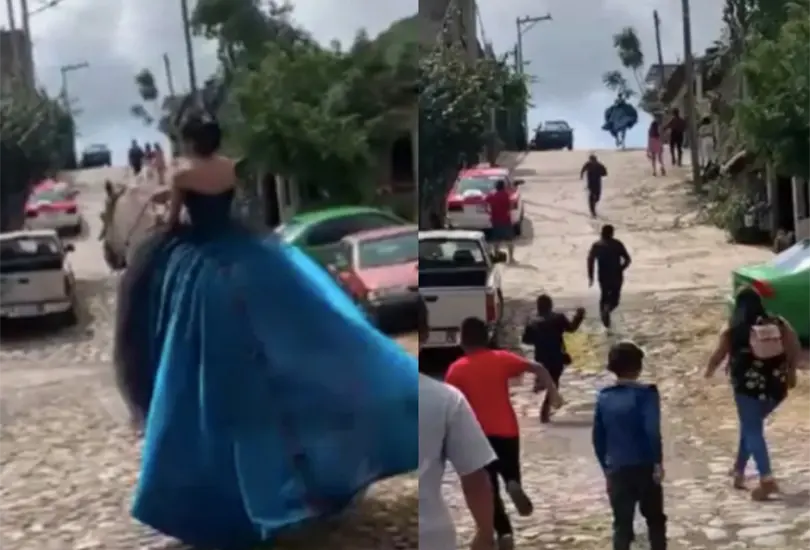Caballo escapa con quinceañera en plena fiesta de XV años Créditos: Captura de pantalla Caballo escapa con quinceañera en plena fiesta de XV años Créditos: Captura de pantalla