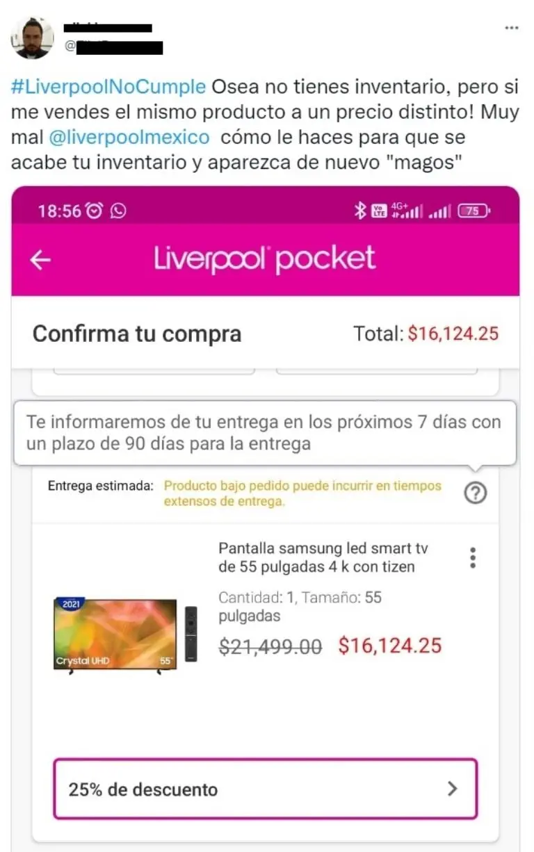 Quejas contra Liverpool por cancelar compras (Twitter)