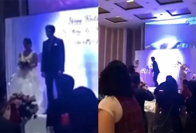 Al ser evidenciada, la novia le lanz&oacute; el ramo de flores que sosten&iacute;a Cr&eacute;ditos: Captura de pantalla 