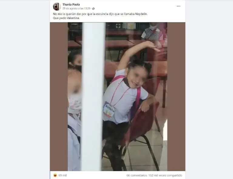 Niña se cambia el nombre en la escuela (Facebook)