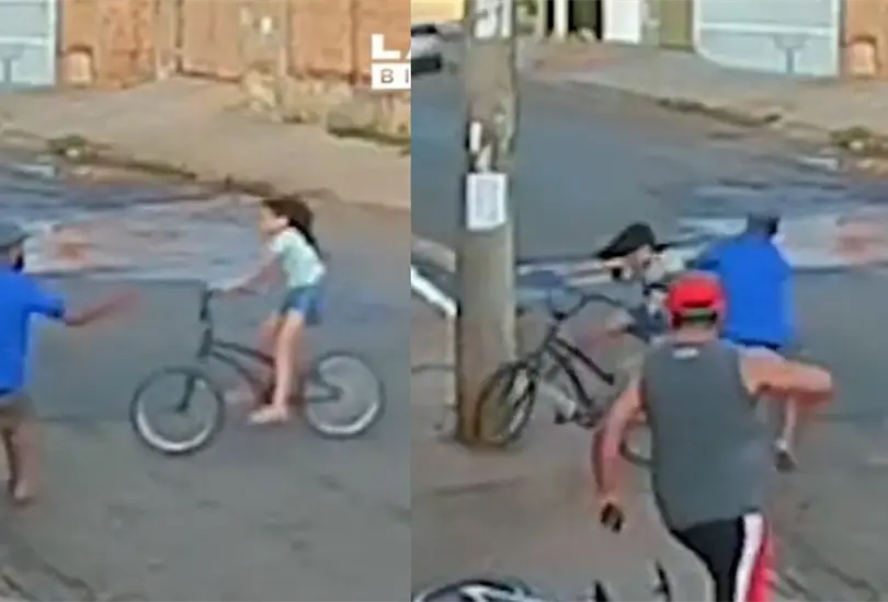 Hombre salva a ni&ntilde;a de chocar contra poste. 