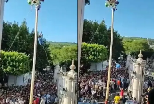 El joven resbaló a unos cuantos metros de alcanzar los premios que se encontraban en la cima del palo