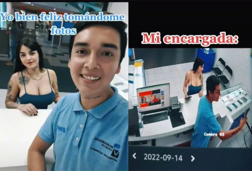 El joven se tomaba fotografías con la modelo e influencer, cuando su jefa le avisó que lo estaba vigilando por las cámaras de seguridad de su trabajo El joven se tomaba fotografías con la modelo e influencer, cuando su jefa le avisó que lo estaba vigilando por las cámaras de seguridad de su trabajo