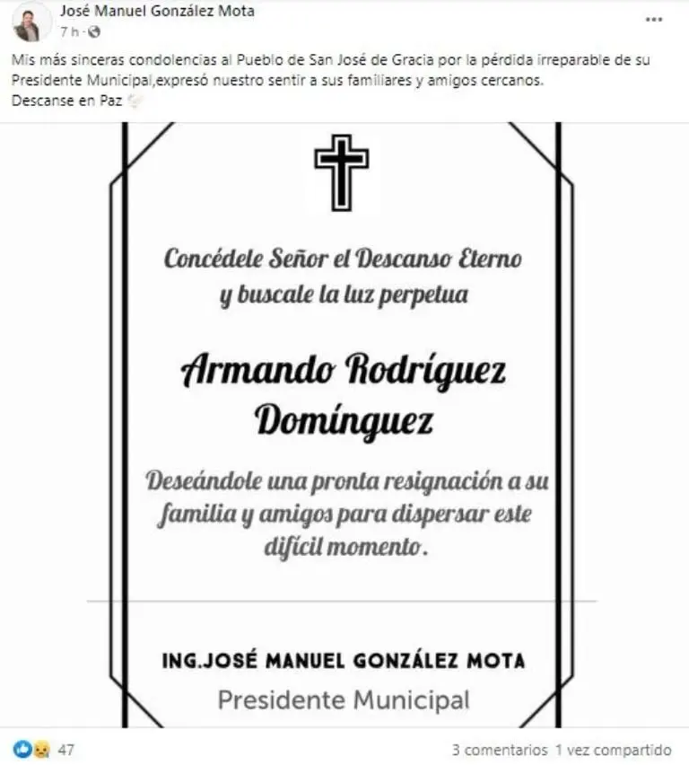 Muere alcalde de San José de Gracia. Foto: Facebook.