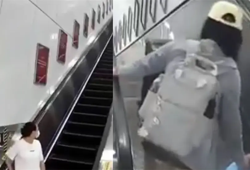 Mujer sufre accidente en escalera el&eacute;ctrica. 