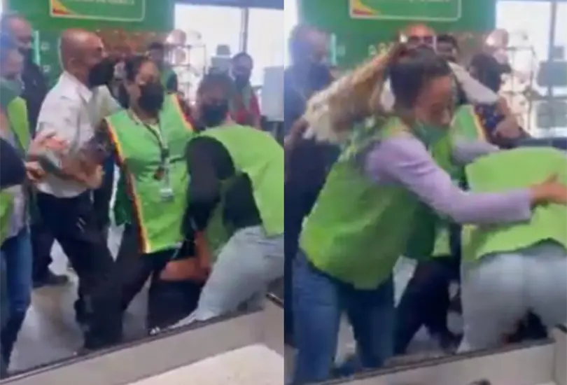 Guardias y personal de seguridad de la tienda tuvieron que intervenir para detener la ri&ntilde;a Cr&eacute;ditos: Captura de pantalla 