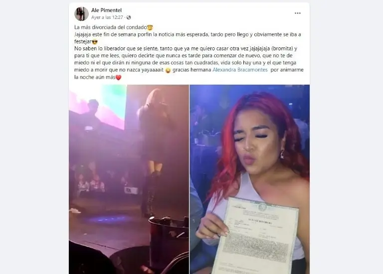 Mujer celebra su divorcio en un antro (Facebook)