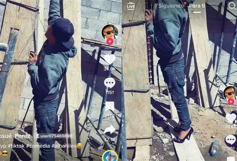 El trabajador no puso pretextos y utiliz&oacute; unos tacones para poder continuar su chamba