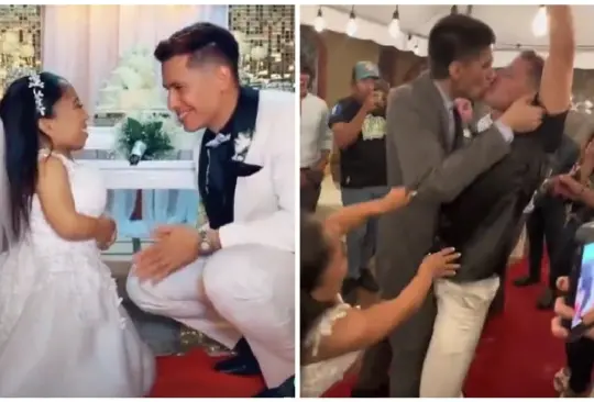 Invitado besa a recién casado en su boda