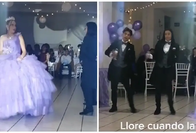 Mamá se viste de chambelán y baila con su hija Mamá se viste de chambelán y baila con su hija