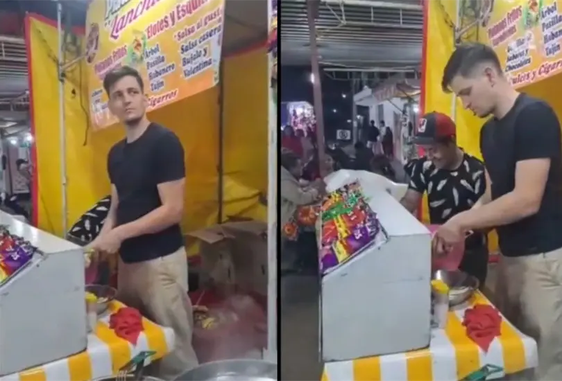 Un joven alem&aacute;n comenz&oacute; a vender esquites y hasta dorilokos en un puesto en la feria, hecho que llam&oacute; la atenci&oacute;n de las redes