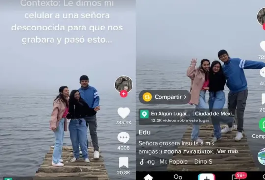 Los turistas le pidieron apoyo a una mujer para que los grabara y ésta comenzó a insultarlos Los turistas le pidieron apoyo a una mujer para que los grabara y ésta comenzó a insultarlos