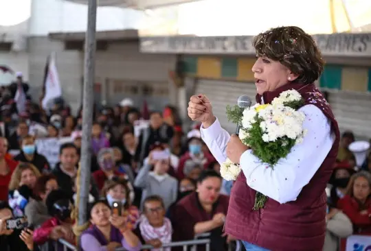 Delfina Gómez, precandidata de Morena, PT y PVEM a la gubernatura del Estado de México, durante un acto proselitista en Ecatepec Delfina Gómez, precandidata de Morena, PT y PVEM a la gubernatura del Estado de México, durante un acto proselitista en Ecatepec