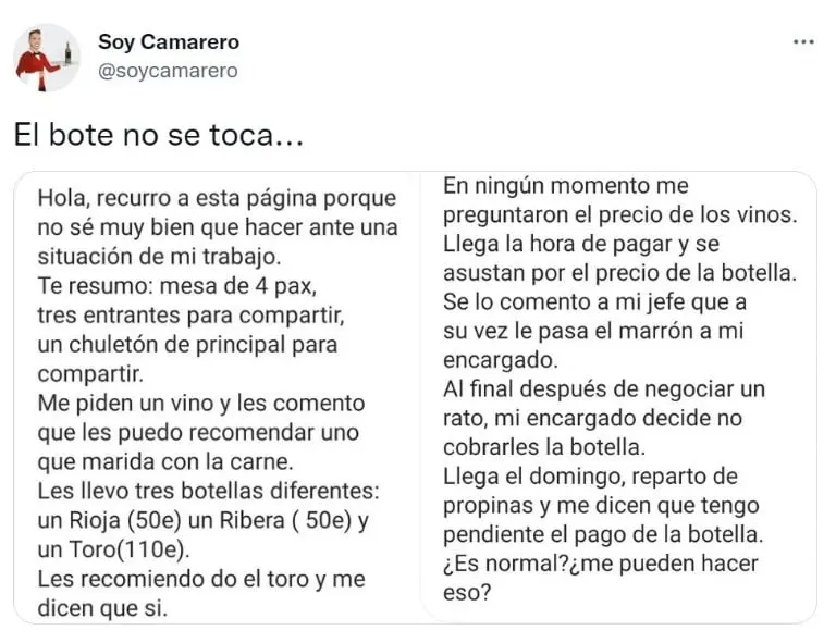 Le cobran a mesera una botella que clientes no pagaron (Twitter)