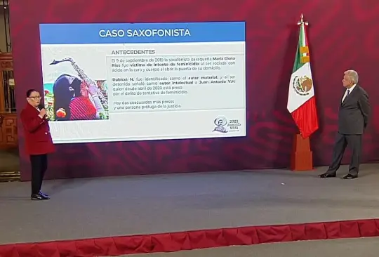 En la mañanera de AMLO, Rosa Icela Rodríguez aseguró que seguirá preso el agresor de la saxofonista María Elena Ríos Ortiz. En la mañanera de AMLO, Rosa Icela Rodríguez aseguró que seguirá preso el agresor de la saxofonista María Elena Ríos Ortiz.