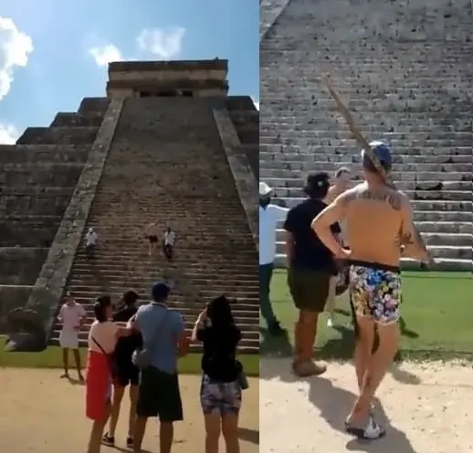 Bajan a extranjero de pirámide en Chichén Itzá, lo reciben a palazos Bajan a extranjero de pirámide en Chichén Itzá, lo reciben a palazos