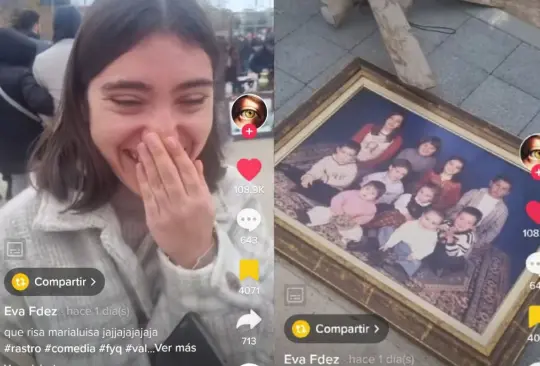 La joven se dijo sorprendida al ver el cuadro de su familia en el mercado de antigüedades conocido como El Rastro en Madrid, España La joven se dijo sorprendida al ver el cuadro de su familia en el mercado de antigüedades conocido como El Rastro en Madrid, España