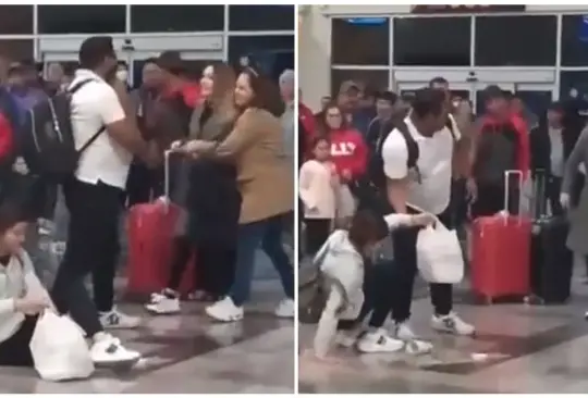 Mujer enfrenta a infiel y su amante en el aeropuerto