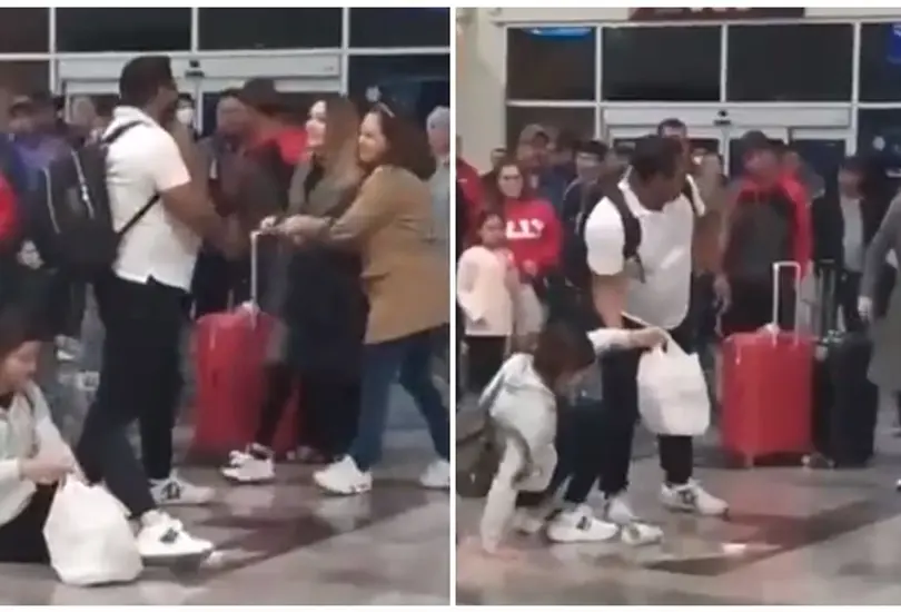 Mujer enfrenta a infiel y su amante en el aeropuerto Mujer enfrenta a infiel y su amante en el aeropuerto