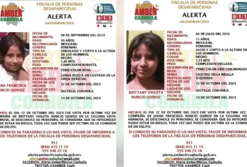 Las ni&ntilde;as desaparecieron desde el 12 de octubre de 2023.