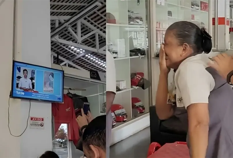Madre llora por ver a su hijo periodista debutar en televisi&oacute;n. 
