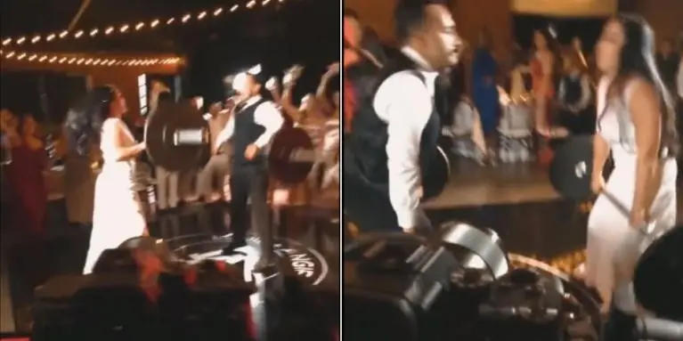 Novios crossfiteros hacen pesas en plena boda. Novios crossfiteros hacen pesas en plena boda.