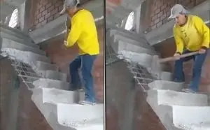 Alba&ntilde;il se vuelve viral por destruir escaleras tras no recibir pago. 