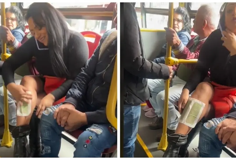 Mujer se depila las piernas en el transporte público Mujer se depila las piernas en el transporte público