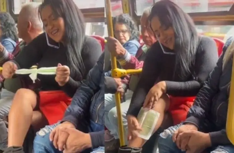 Mujer se depila las piernas en el transporte público (TikTok)