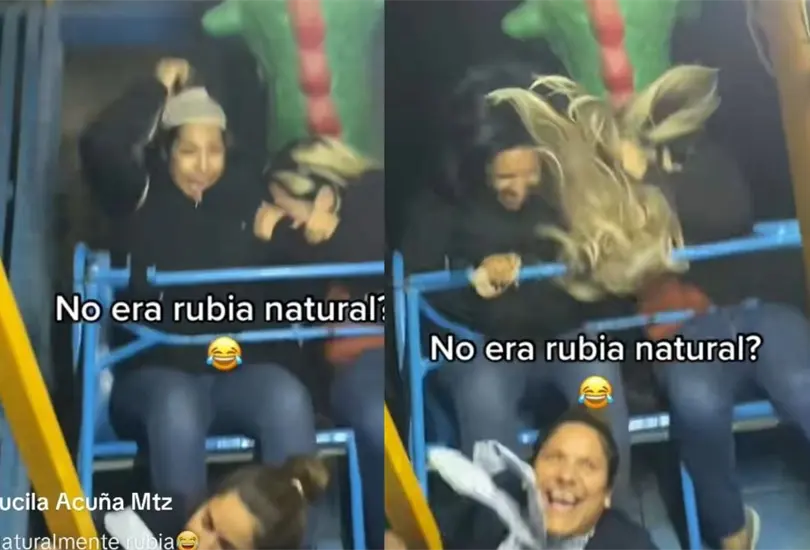 Mujer pierde peluca en juego mec&aacute;nico
