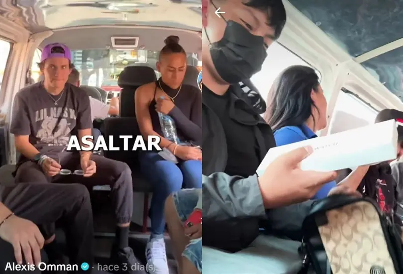 VIDEO: J&oacute;venes fingen asalto en combi y sorprenden a pasajeros regalando celulares y relojes