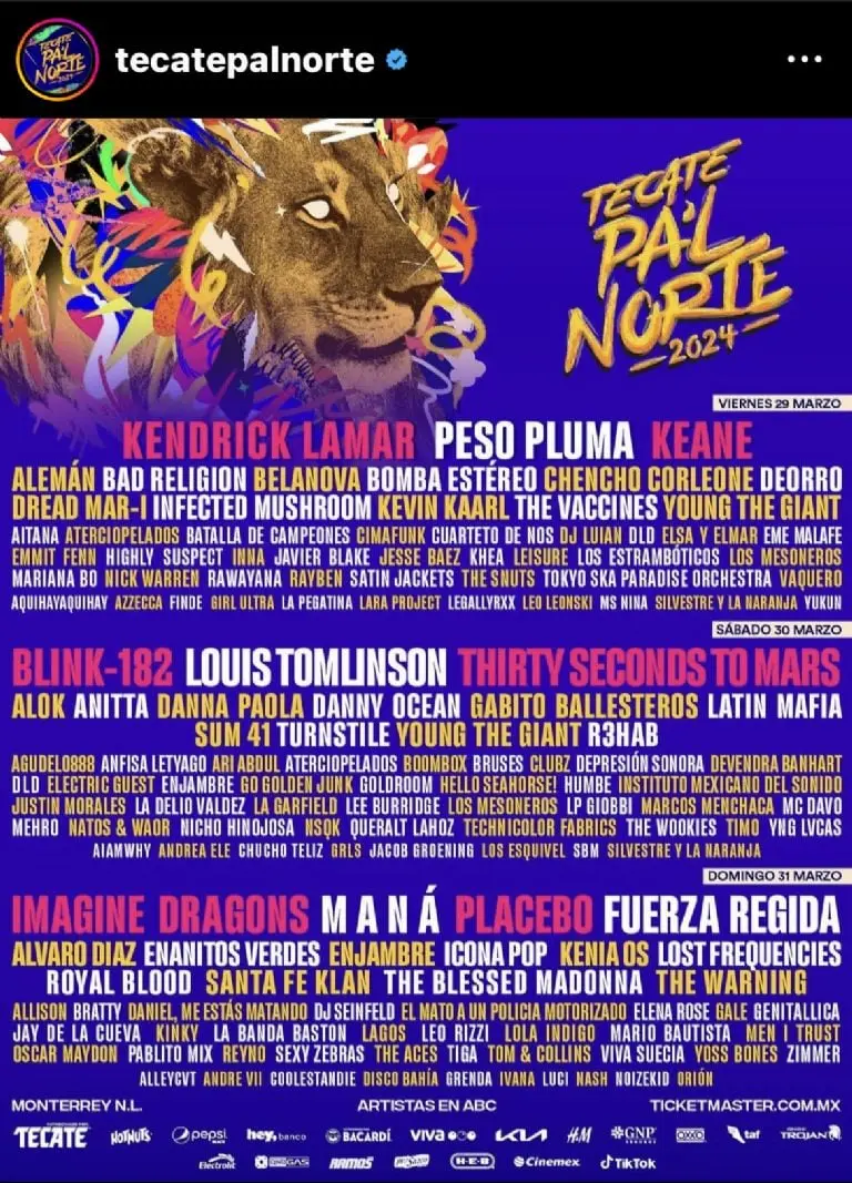 Tecate Pa´l Norte 2024: Fechas, precios, artistas y todo lo que debes saber del festival Créditos: IG