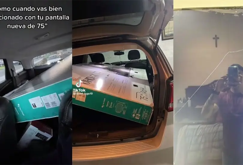 Joven rompe megapantalla que compr&oacute; en el Buen Fin. 