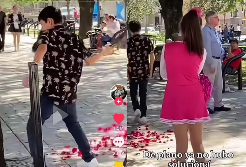El joven comenz&oacute; a destrozar el ramo de flores que le dio a su enamorada luego de ser rechazado 