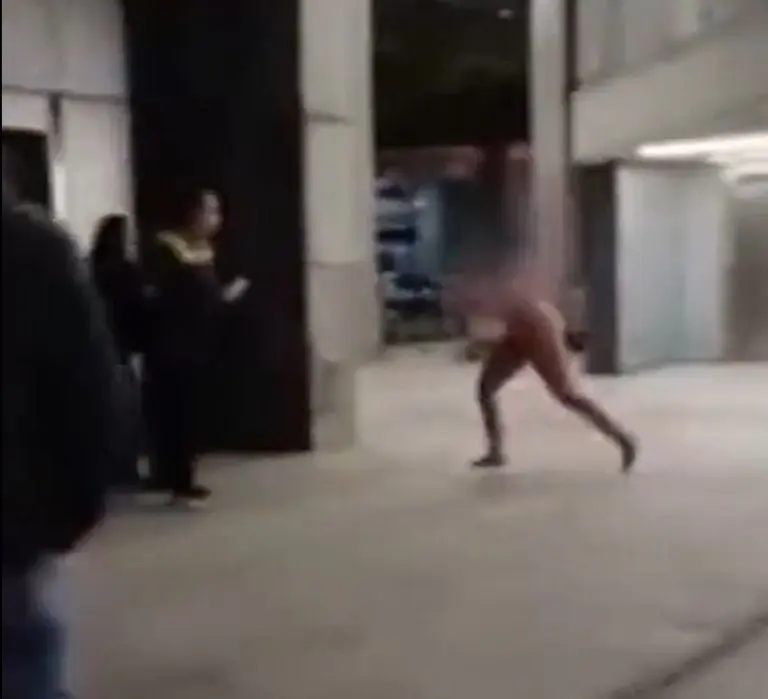 Mujer desnuda ataca pasajeros en Aeropuerto de Chile - Tomada de video