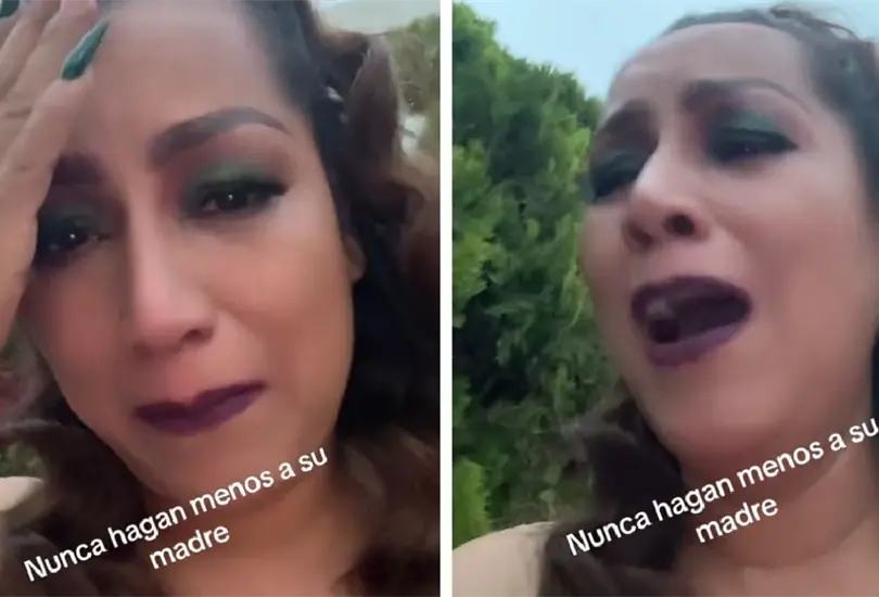 Madre llora en la boda de su hijo
