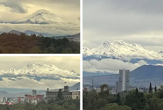 El volcán Popocatépetl amaneció nevado.