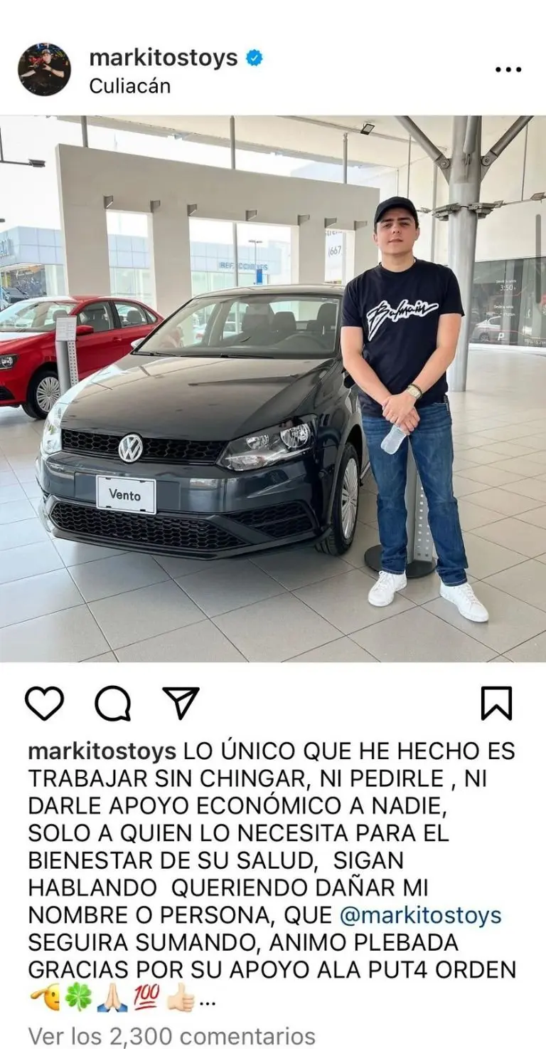 En su cuenta de IG dice que el ha trabajado duro para conseguir lo que tiene. Fuente: IG markitostoys