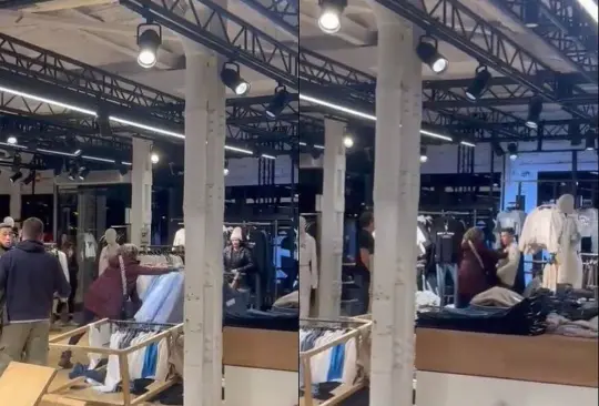 Mujer pierde la cabeza y destroza lujosa tienda de ropa. Mujer pierde la cabeza y destroza lujosa tienda de ropa.