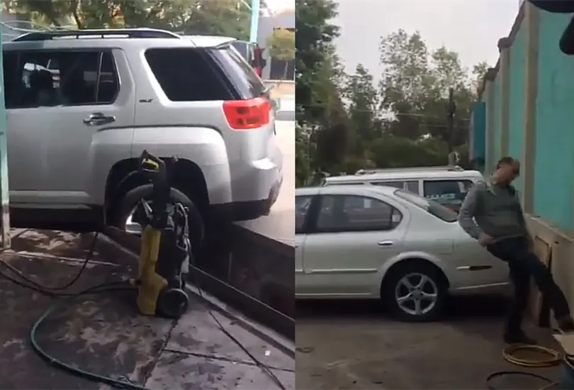 Se&ntilde;or hace berrinche en autolavado por un accidente con su camioneta y se vuelve viral 