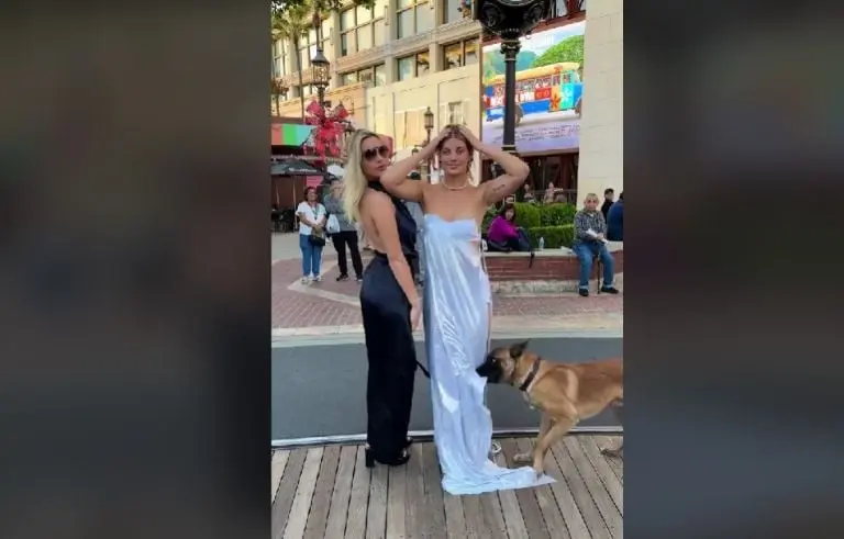 Perro le arranca el vestido a modelo (Instagram)