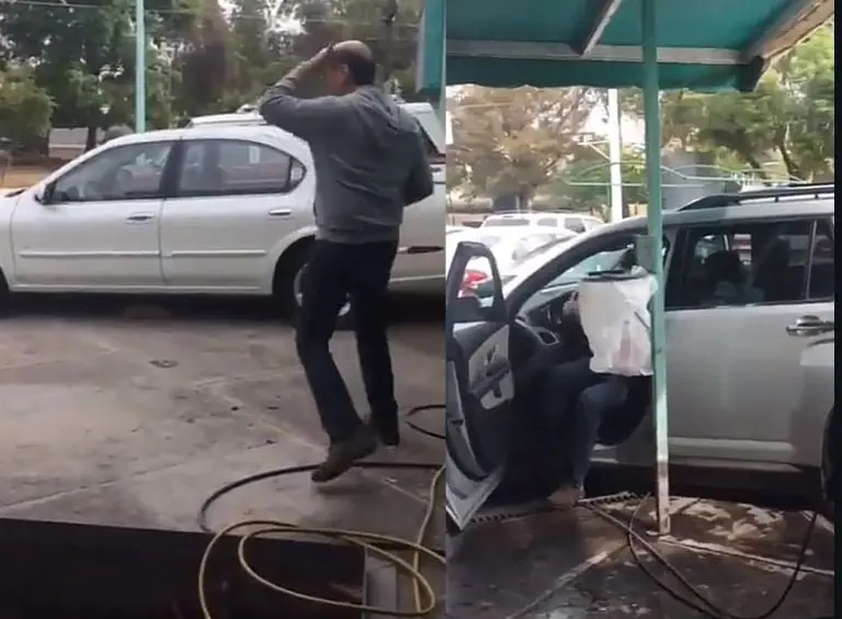 Señor hace berrinche en autolavado por un accidente con su camioneta y se vuelve viral Créditos: SS