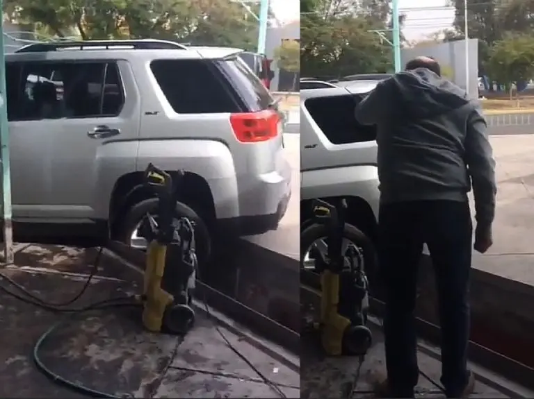 Señor hace berrinche en autolavado por un accidente con su camioneta y se vuelve viral Créditos: SS