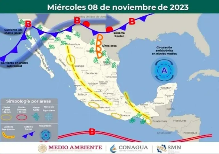 Frente Frío 9 en camino: Estados afectados por lluvias y vientos en esta semana Créditos: CONAGUA