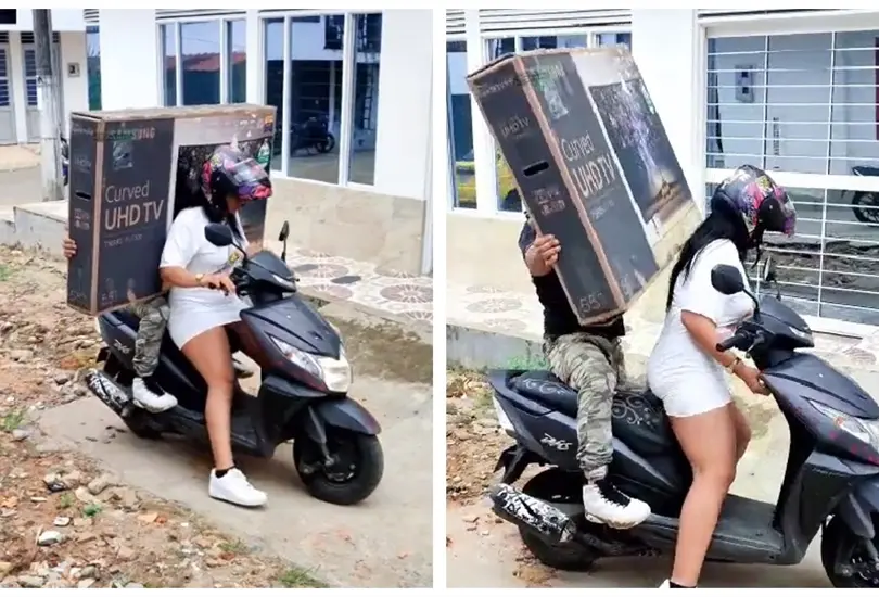 Pareja tira pantalla de moto Pareja tira pantalla de moto